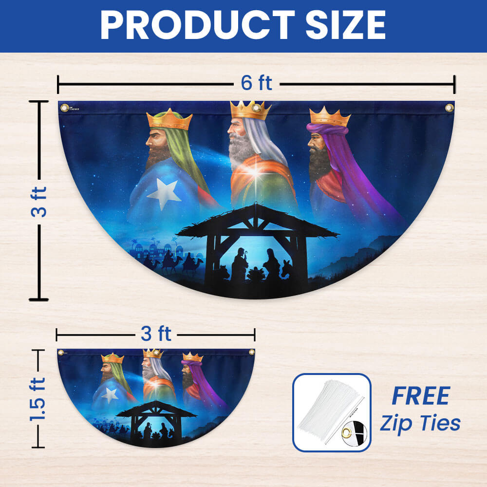 Nativity Three Wise Men We Three Kings Jesus Christmas Non-Pleated Fan Flag