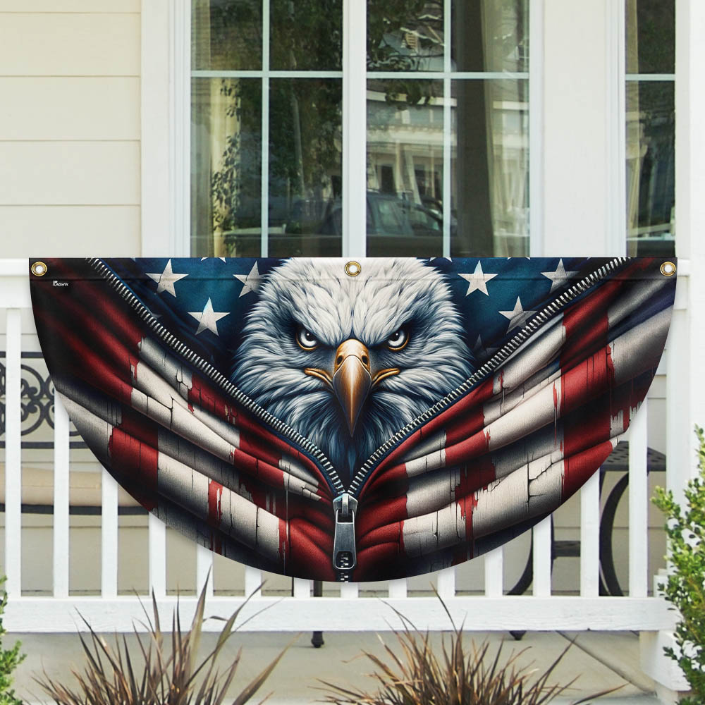 American Flag - Freedom Patriotic Eagle Bunting Non-Pleated Fan Flag 3-Day Shipping