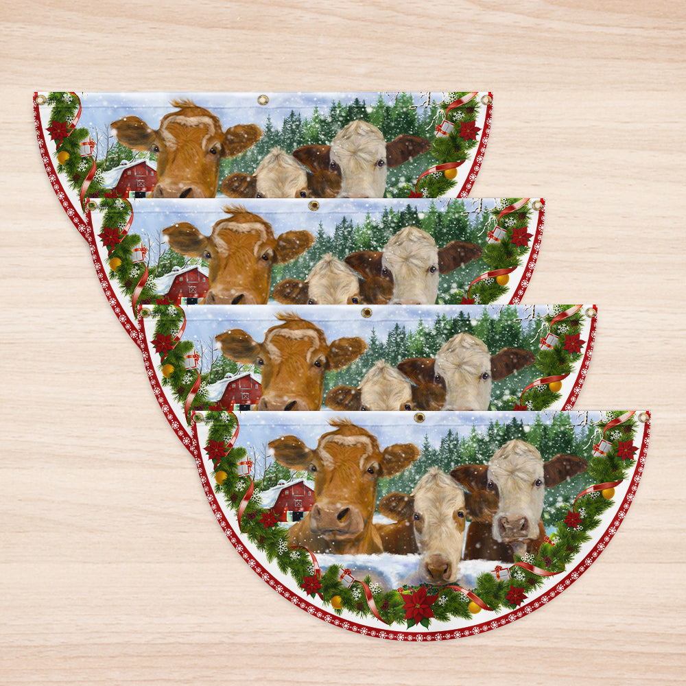 Cow Cattle Christmas Farm Non-Pleated Fan Flag