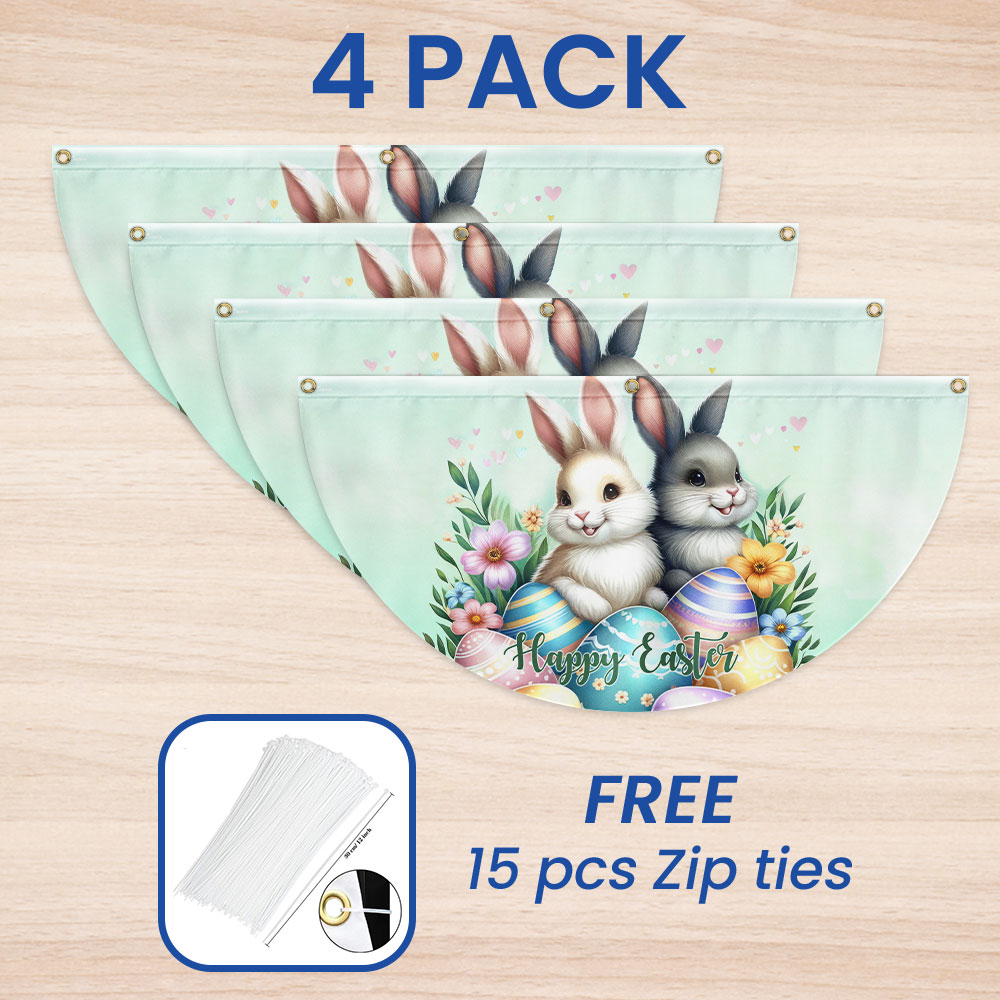 Happy Easter Bunnies Eggs Non-Pleated Fan Flag
