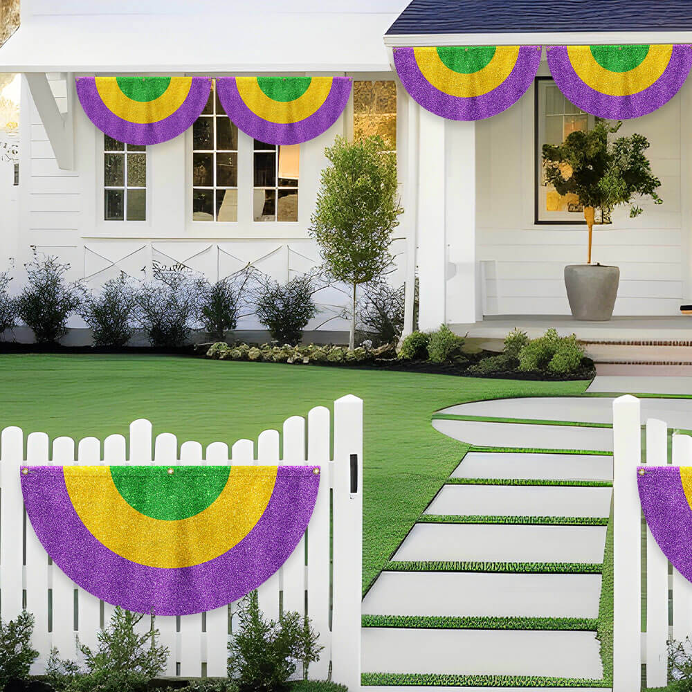 Mardi Gras Carnival Fat Tuesday Non-Pleated Fan Flag