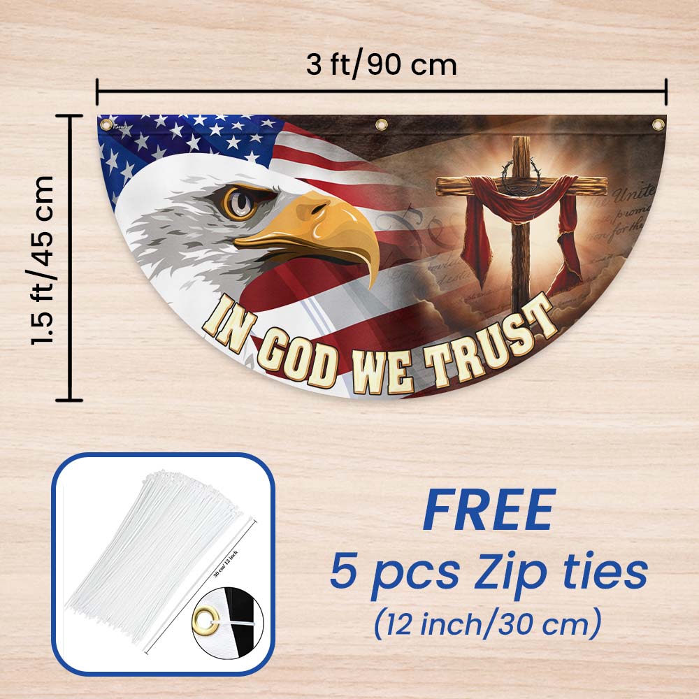Christian Cross Eagle In God We Trust Non-Pleated Fan Flag