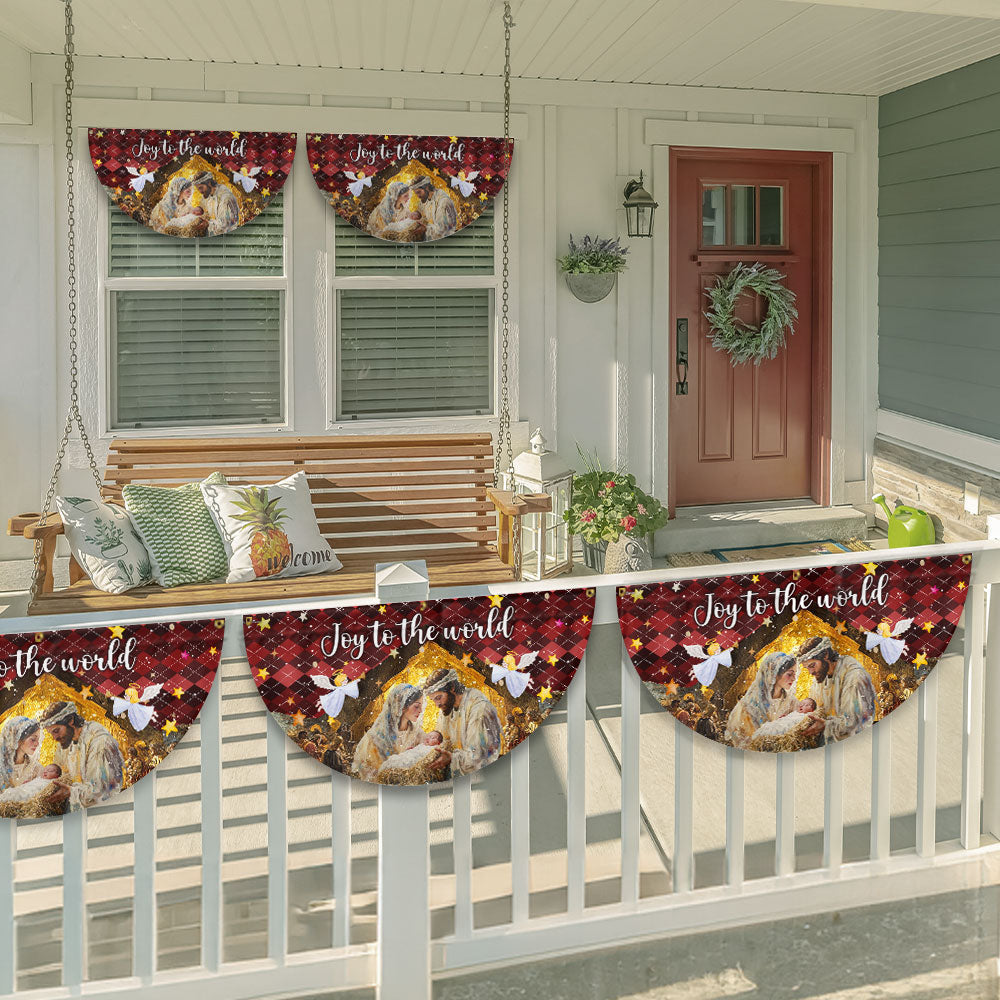 Holy Family Nativity Fan Flag - 'Joy to the World' Non-Pleated Christmas Décor - 3-Day Shipping