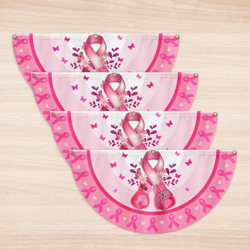 Breast Cancer Awareness Pink Boxing Gloves Non-Pleated Fan Flag