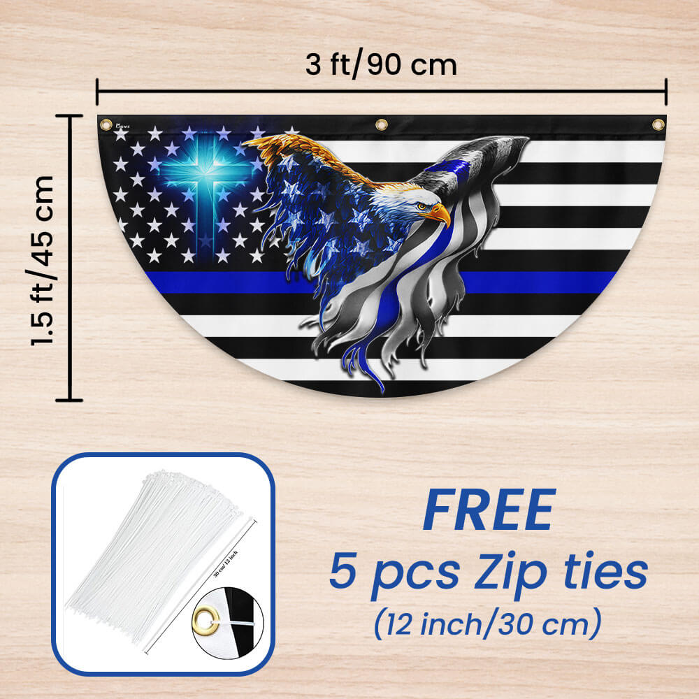 Flagwix American Flag - The Thin Blue Line. Police. Law Enforcement American Eagle Non-Pleated Fan Flag