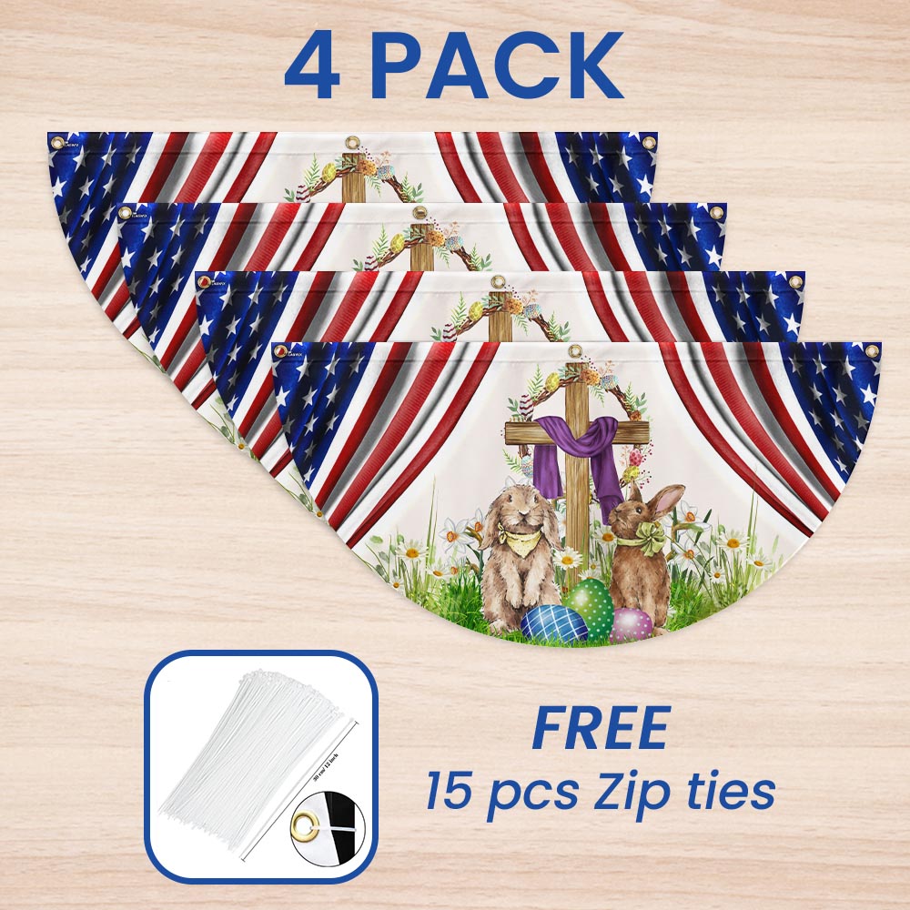 Happy Easter, Christian Cross, Bunny Easter Non-Pleated Fan Flag
