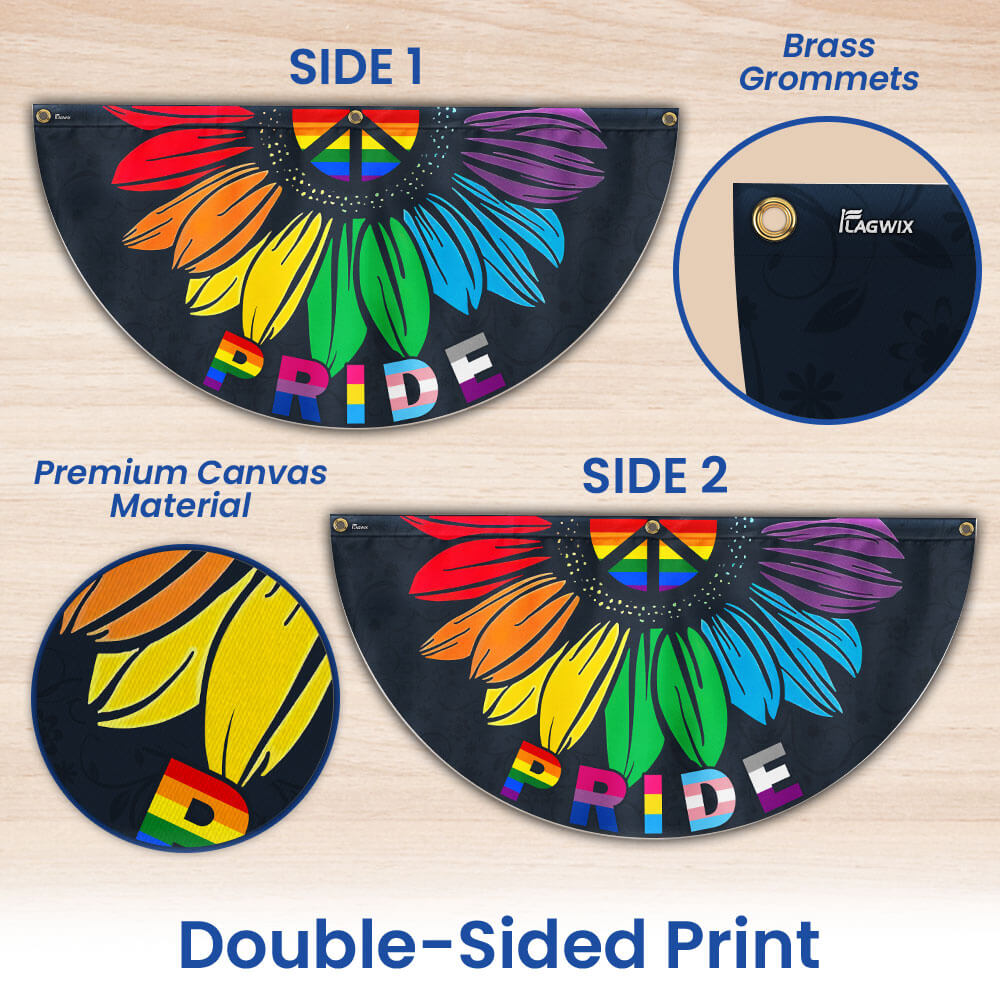Pride Month, Sunflower Peace Sign, LGBT Pride Non-Pleated Fan Flag