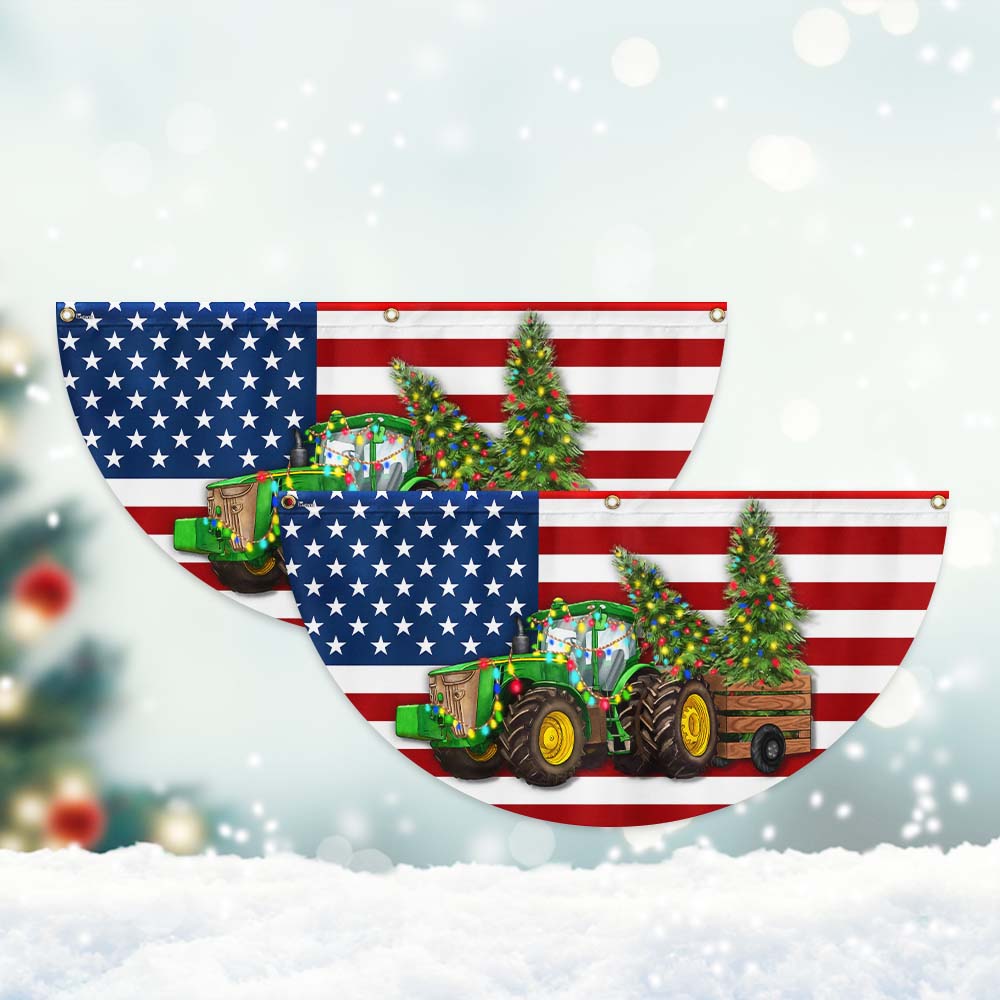 Tractor Christmas Farm Life Non-Pleated Fan Flag