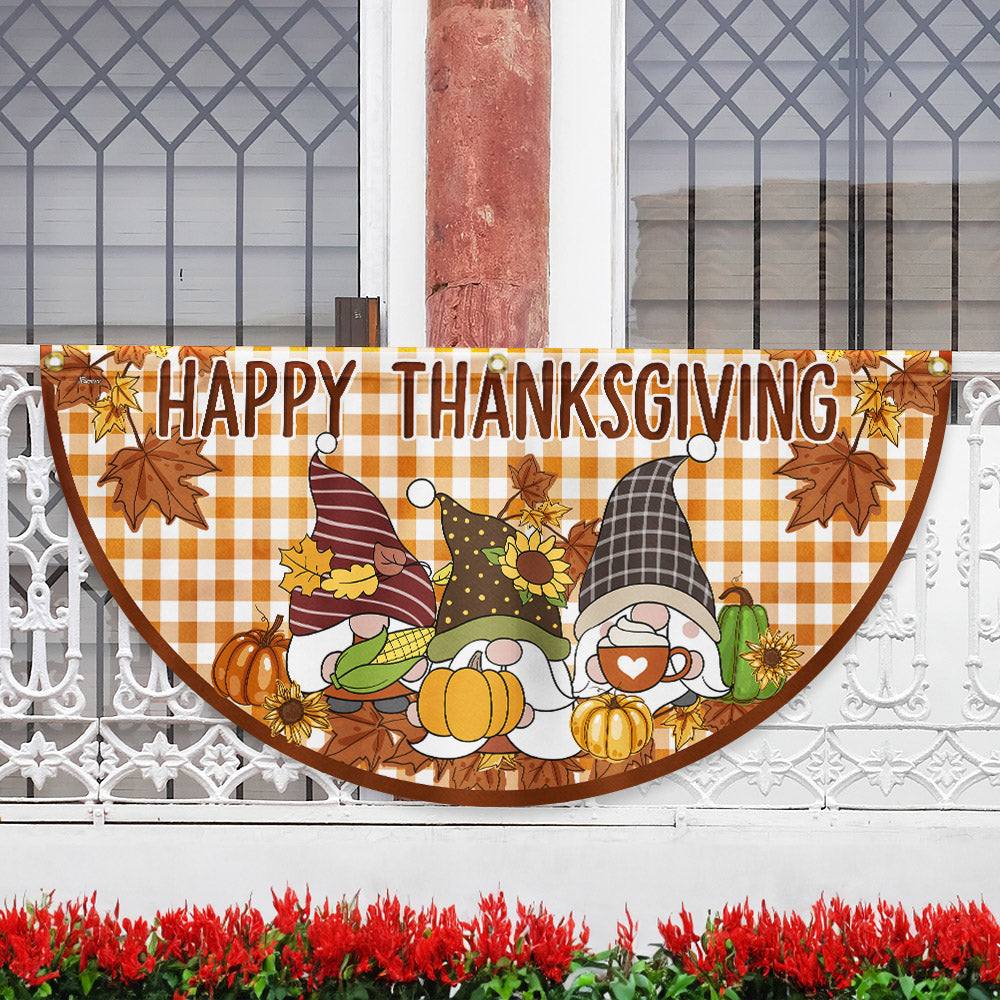 Happy Thanksgiving Fall Gnomes Non-Pleated Fan Flag