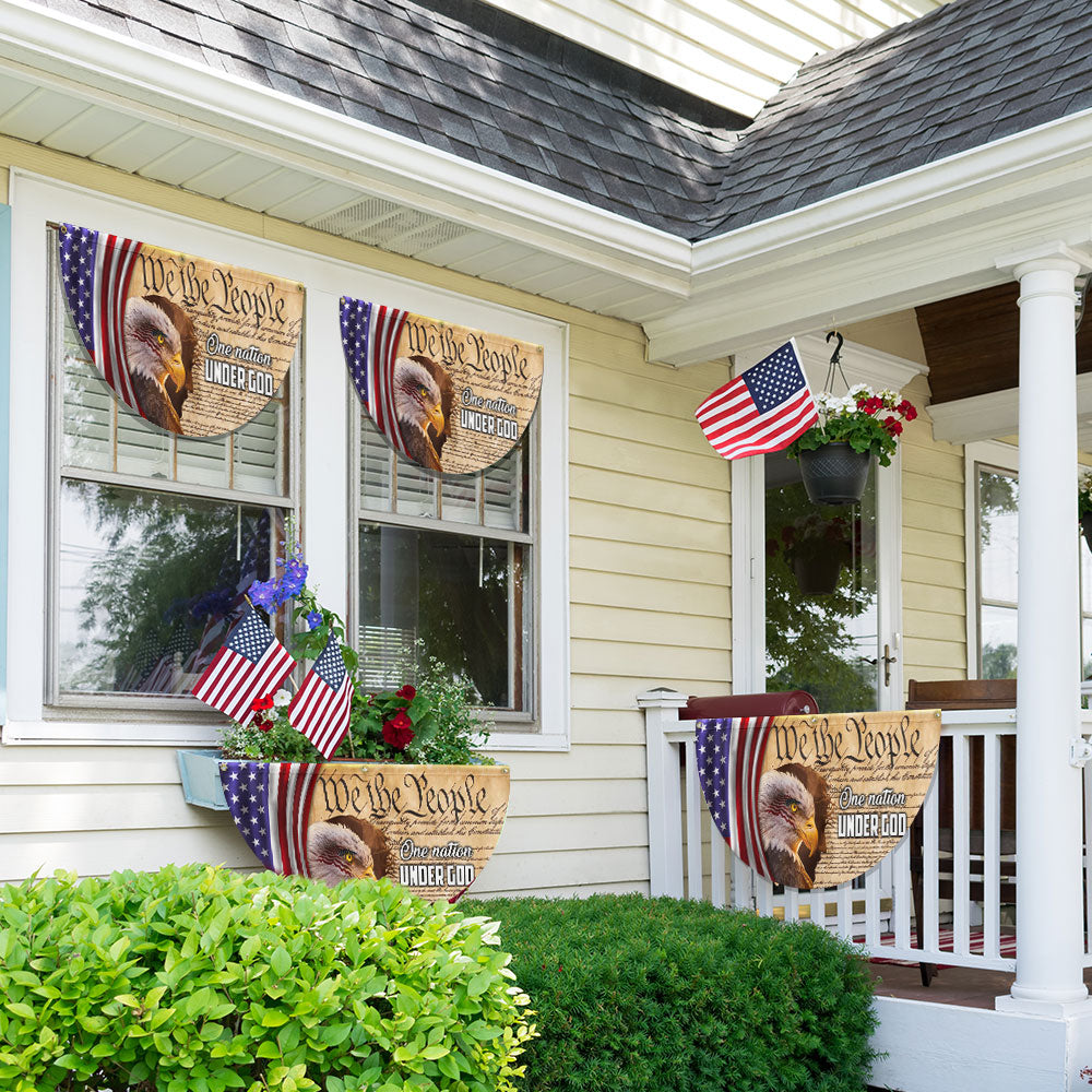 We The People, One Nation Under God, American Eagle Jesus Non-Pleated Fan Flag