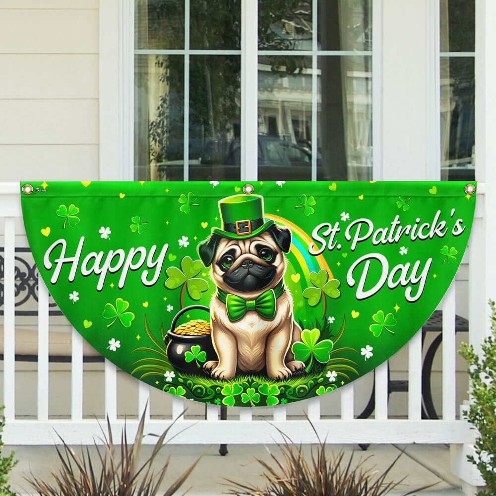 Pug Dog Happy St. Patrick's Day Welcome Non-Pleated Fan Flag
