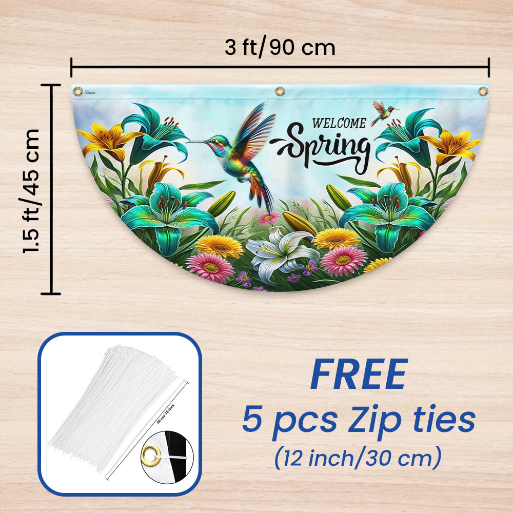 Welcome Spring Hummingbird Non-Pleated Fan Flag