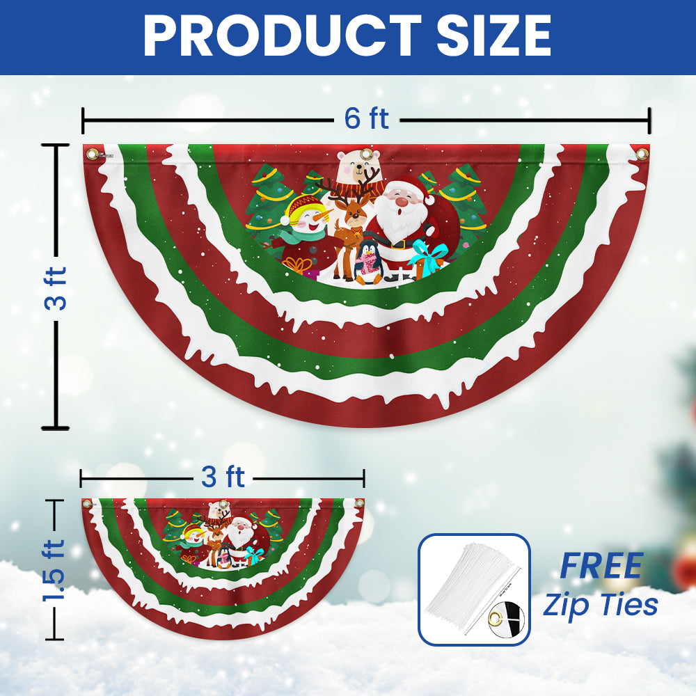 Merry Christmas Santa Snowman Reindeer Non-Pleated Fan Flag