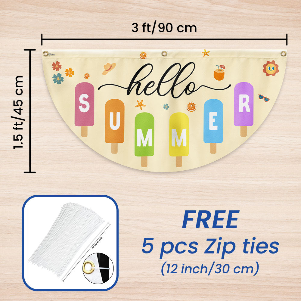 Hello Summer Ice Cream Non-Pleated Fan Flag