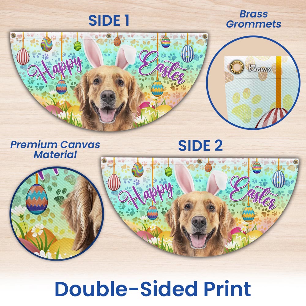 Golden Retriever Wearing Bunny Ears, Happy Easter Non-Pleated Fan Flag