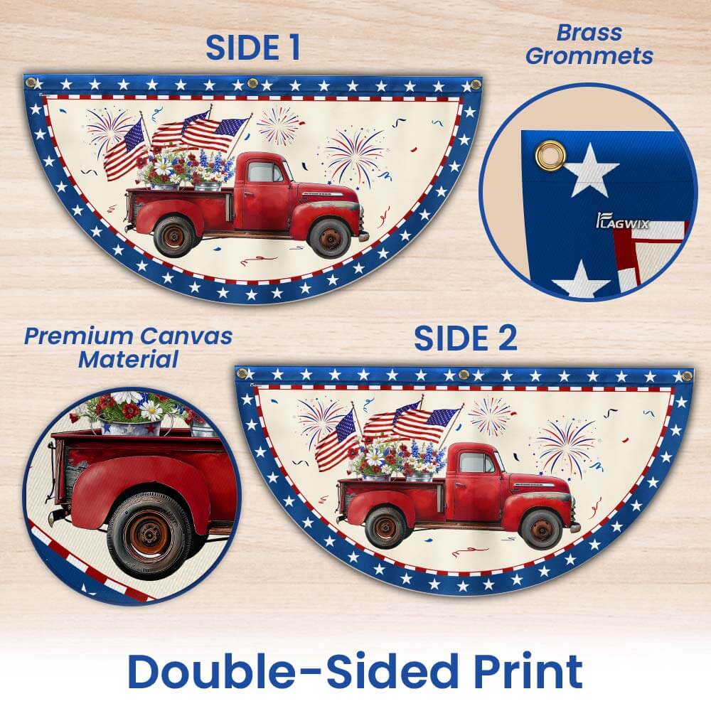 Flagwix American Flag - Patriotic Red Truck 4th Of july Independence Day Non-Pleated Fan Flag