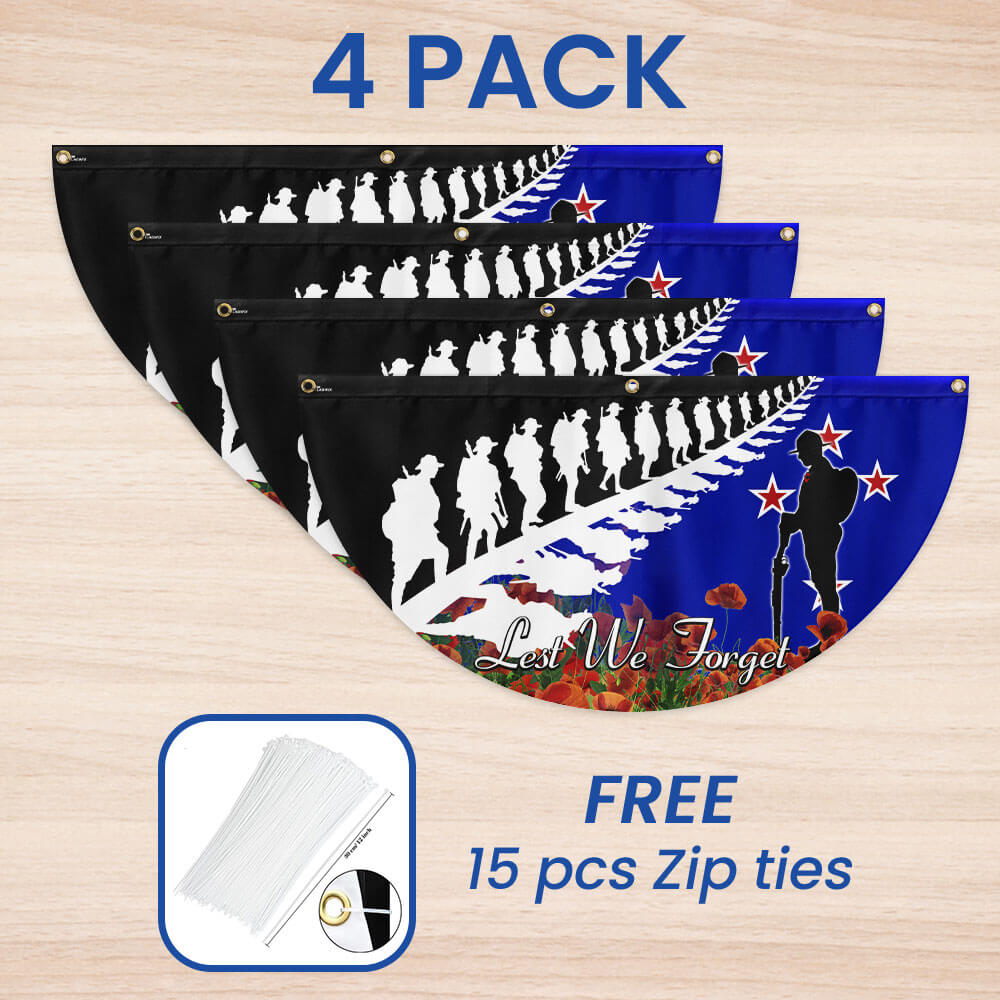 Anzac Day Flag Lest We Forget Red Poppy Veteran Solider Memorial New Zealand Non-Pleated Fan Flag