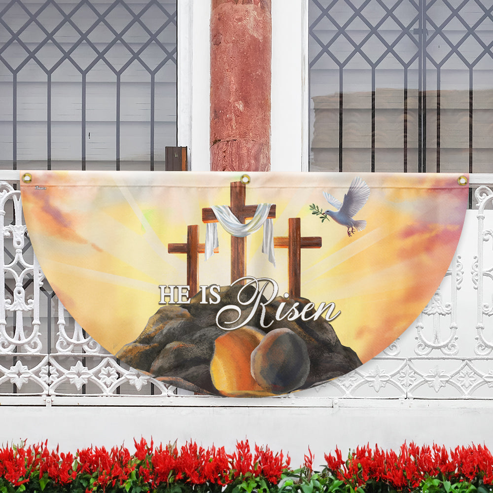 He Is Risen Easter Christian Cross Religious Non-Pleated Fan Flag