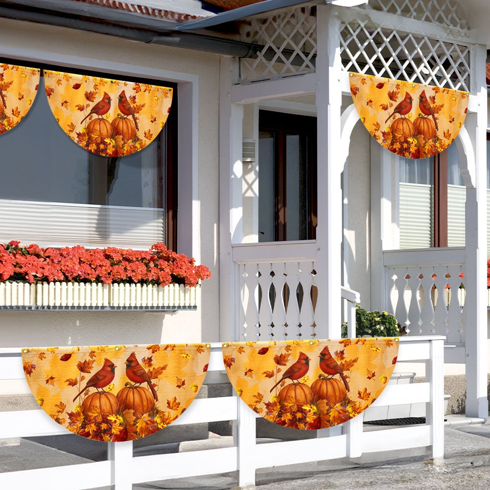 Welcome Fall Cardinals Autumn Leaves Pumpkin Fall Non-Pleated Fan Flag