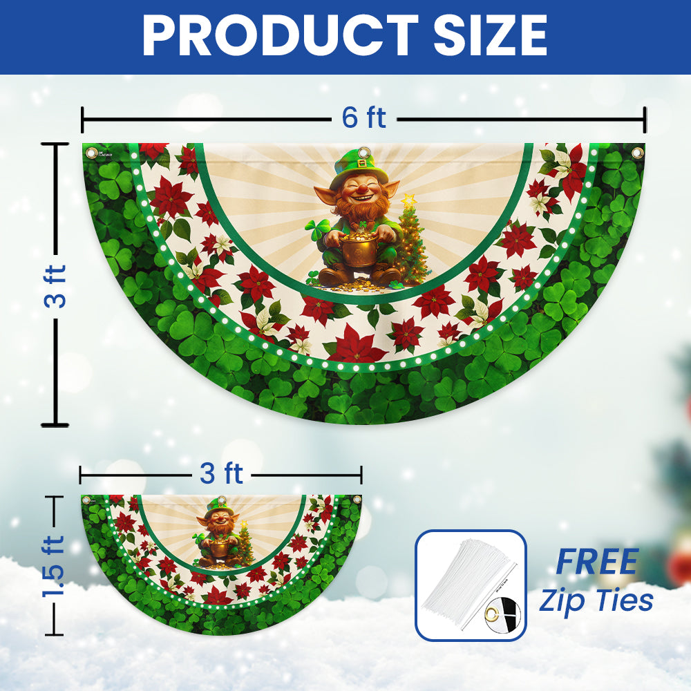 Irish Christmas Fan Flag - Leprechaun, Shamrock & Poinsettia Décor - 3-Day Shipping