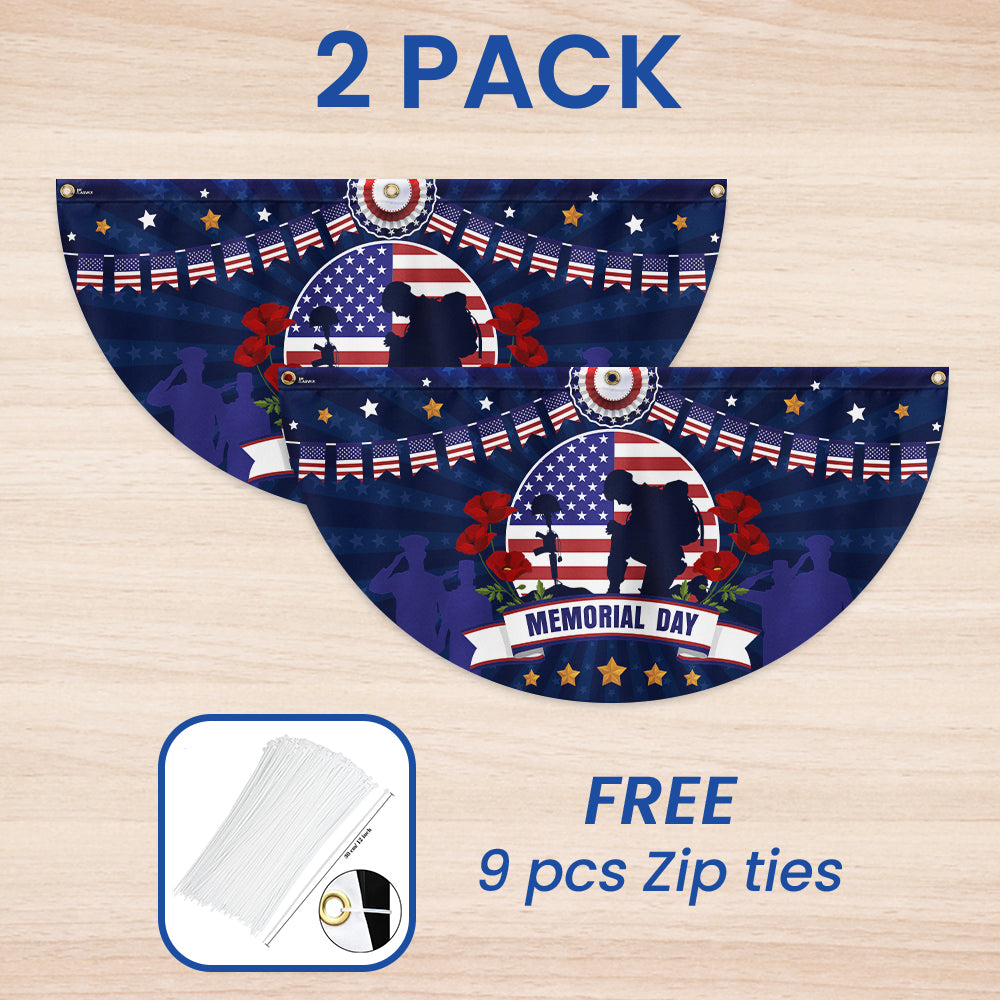 Memorial Day Veteran Kneeling Non-Pleated Fan Flag