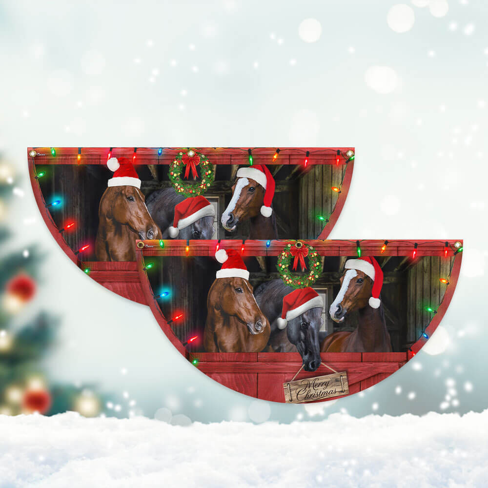 Merry Christmas Horses Farm Non-Pleated Fan Flag - Perfect Holiday Gift for Farmhouse Decor & Horse Lovers 3-Day Shipping