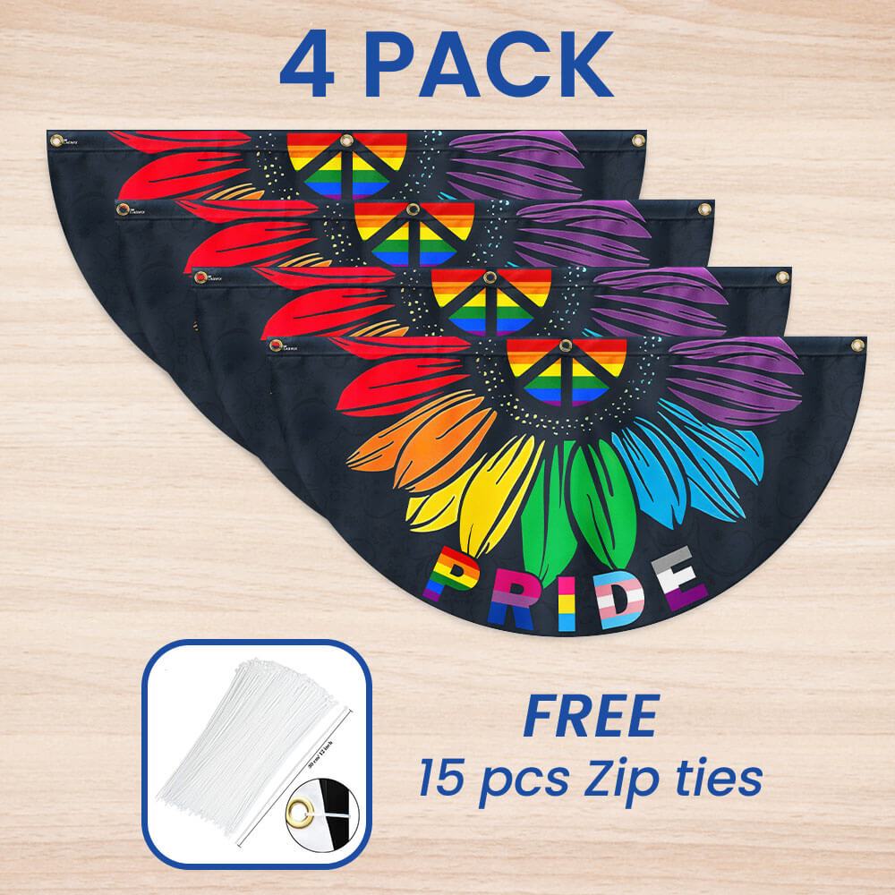Pride Month, Sunflower Peace Sign, LGBT Pride Non-Pleated Fan Flag