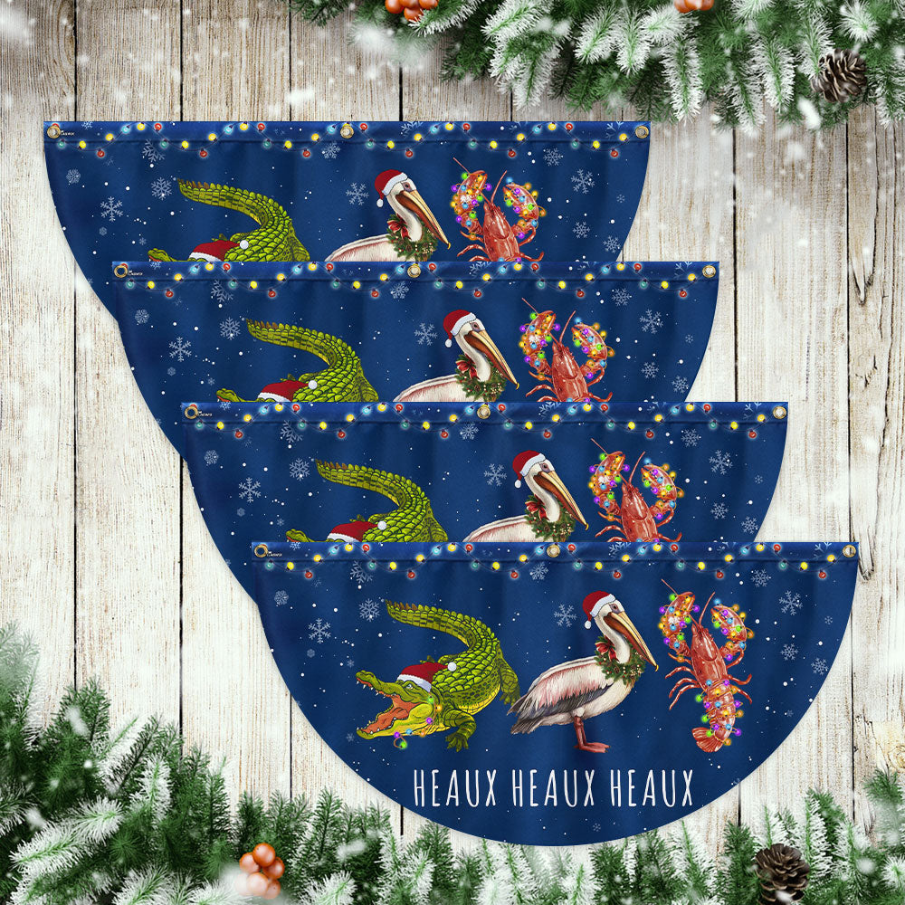 Louisiana Merry Christmas Joyeux Noël Y’all Alligator Pelican Crawfish Non-Pleated Fan Flag 3-Day Shipping