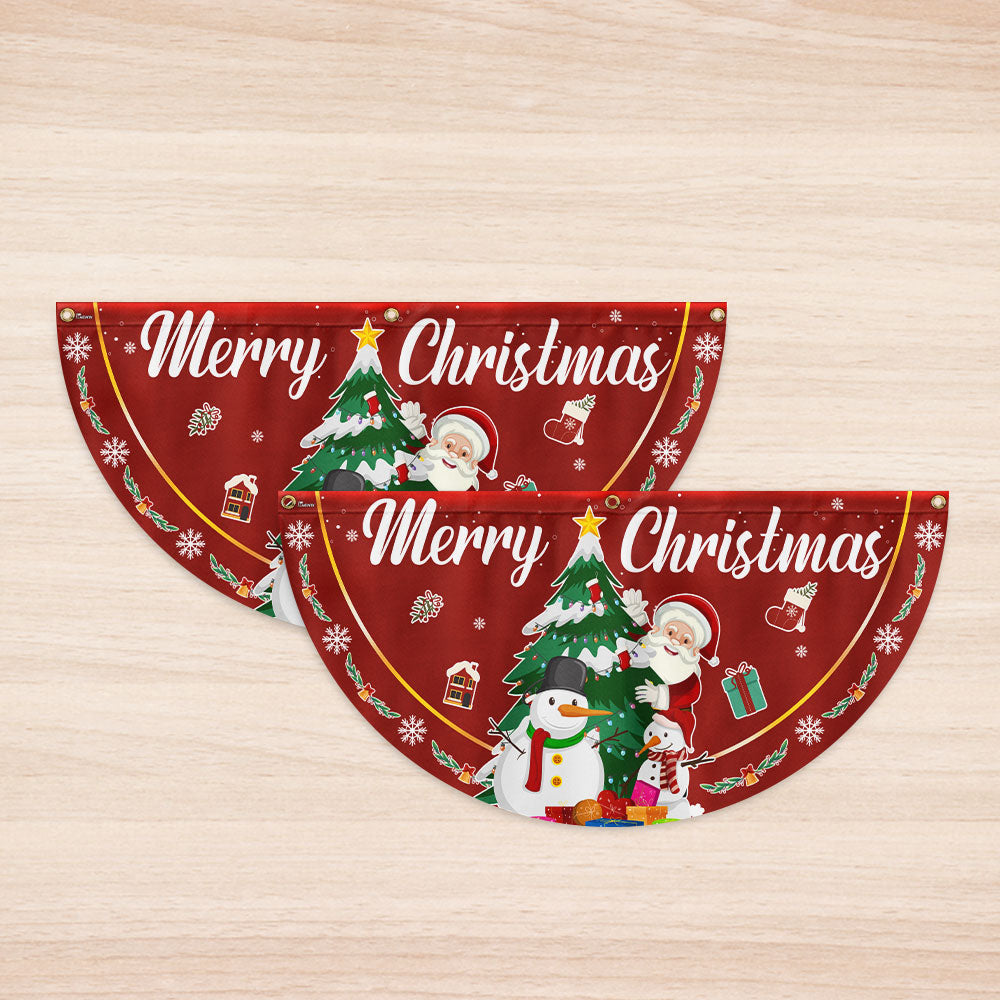 Merry Christmas Fan Flag - Santa Claus & Snowman Non-Pleated Holiday Décor - 3-Day Shipping