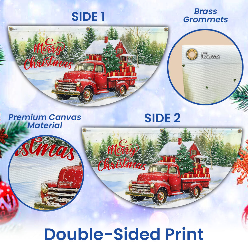 Red Pickup Truck Merry Christmas Non-Pleated Fan Flag