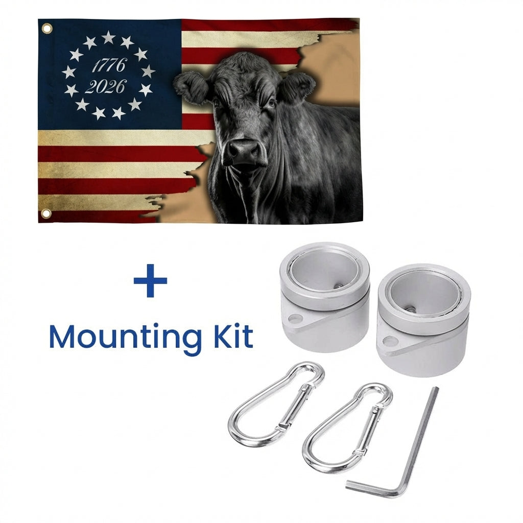 Black Angus Cattle Flag, 1776 2026 Proud Cow Farmer Farm Life Grommet Flag