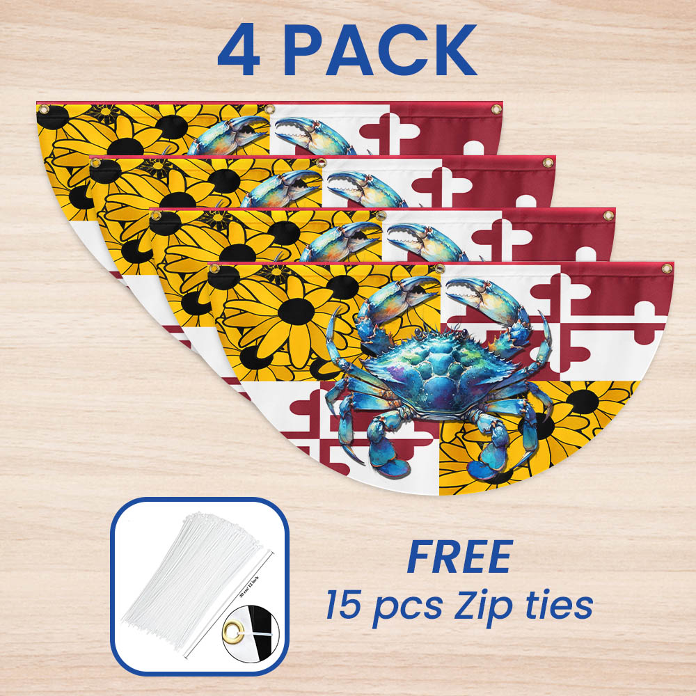 Maryland Blue Crab Black-Eyed Susan Flowers Non-Pleated Fan Flag