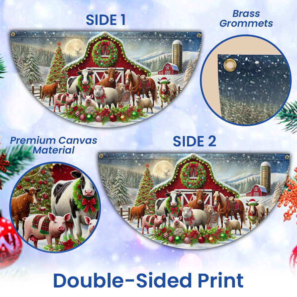 Farm Animals Christmas Red Barn Non-Pleated Fan Flag