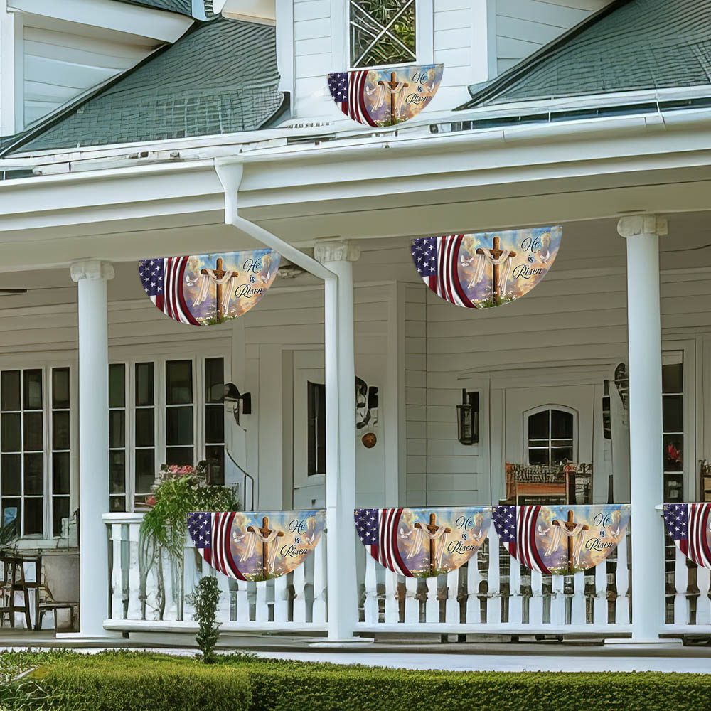 Jesus Christian Cross Easter Resurrection of Jesus He Is Risen Non-Pleated Fan Flag