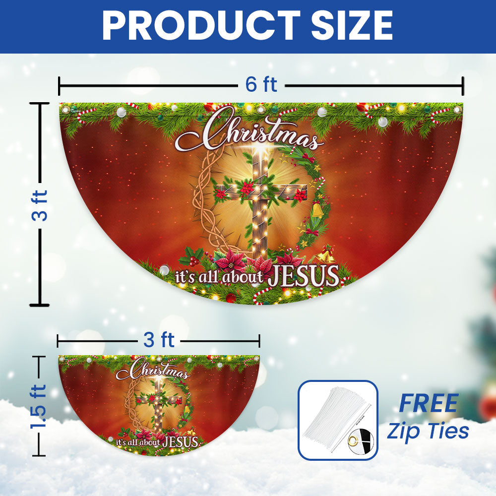 Christmas It's All About Jesus Christian Cross Non-Pleated Fan Flag