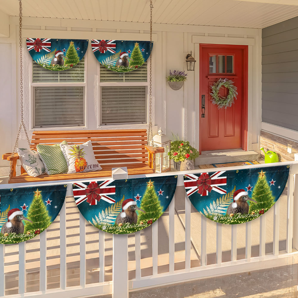 New Zealand Christmas Kiwi Bird and Fern Non-Pleated Fan Flag