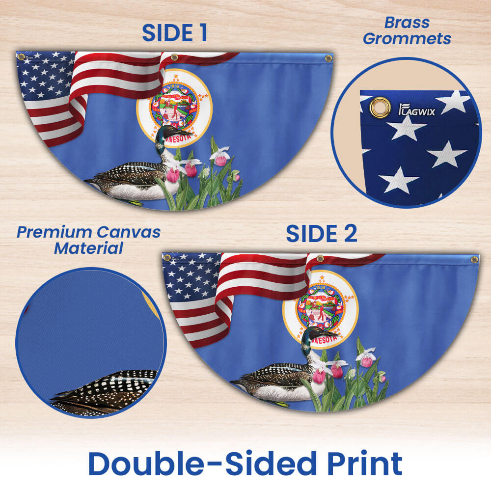 Minnesota State Lady's Slipper Flower and Loon Non-Pleated Fan Flag