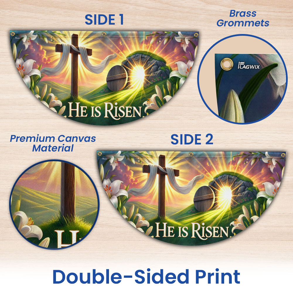 Easter Cross He Is Risen Non-Pleated Fan Flag