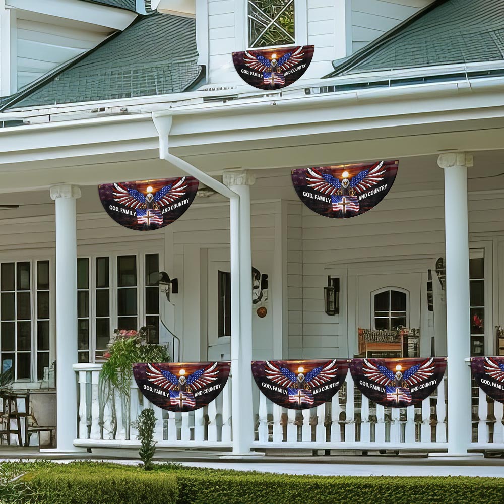 God Family and Country American Patriotic Eagle Non-Pleated Fan Flag