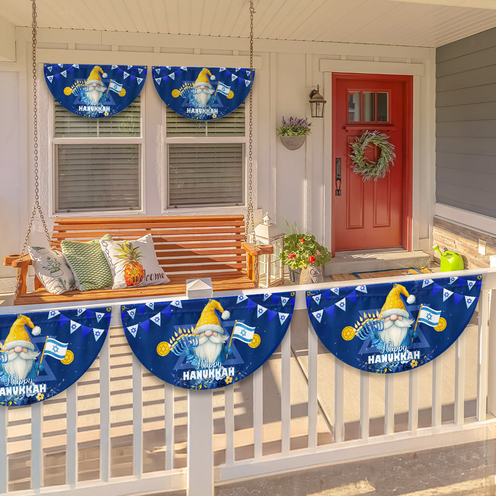 Happy Hanukkah Gnome Fan Flag - Non-Pleated Jewish Holiday Décor - 3-Day Shipping