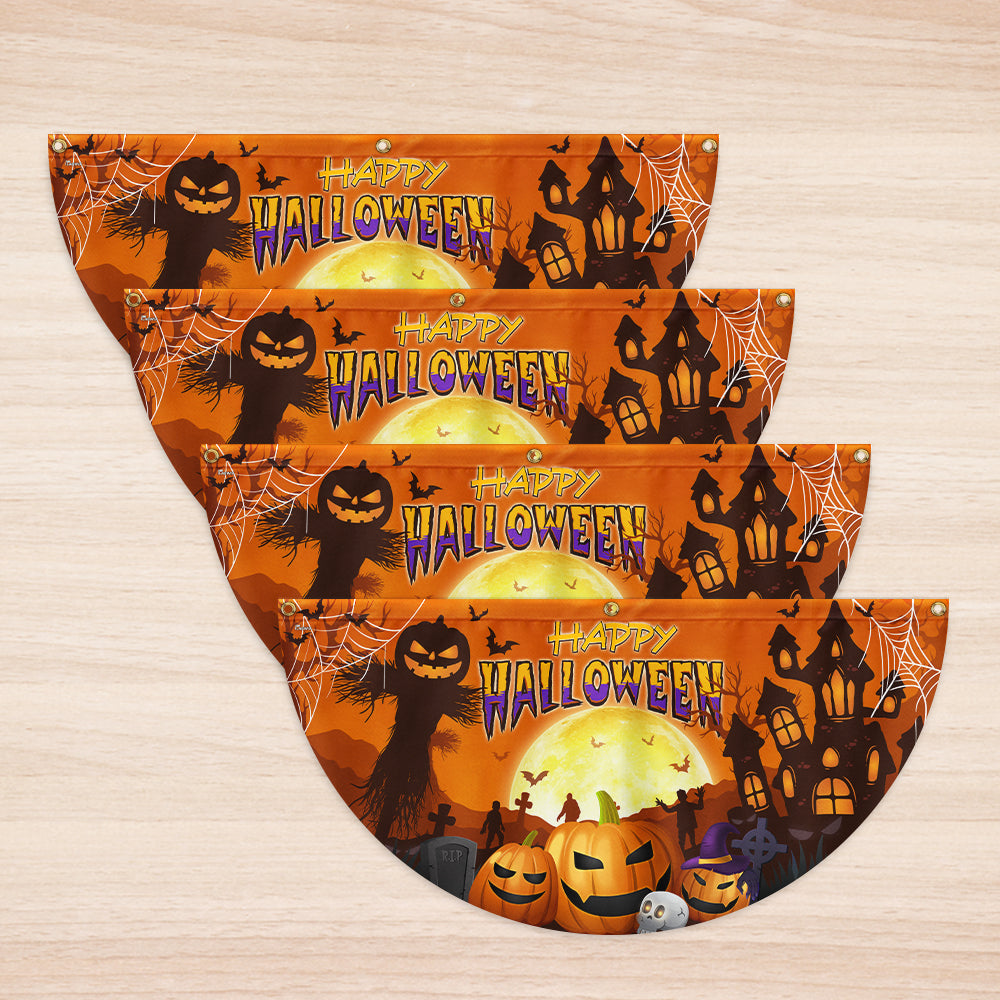 Happy Halloween Pumpkin Spooky Witch House Non-Pleated Fan Flag