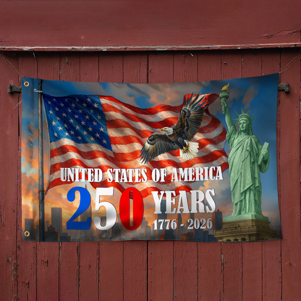 American Grommet Flag - 250th Anniversary Patriotic Canvas Flag with Eagle & Statue of Liberty for 4th of July