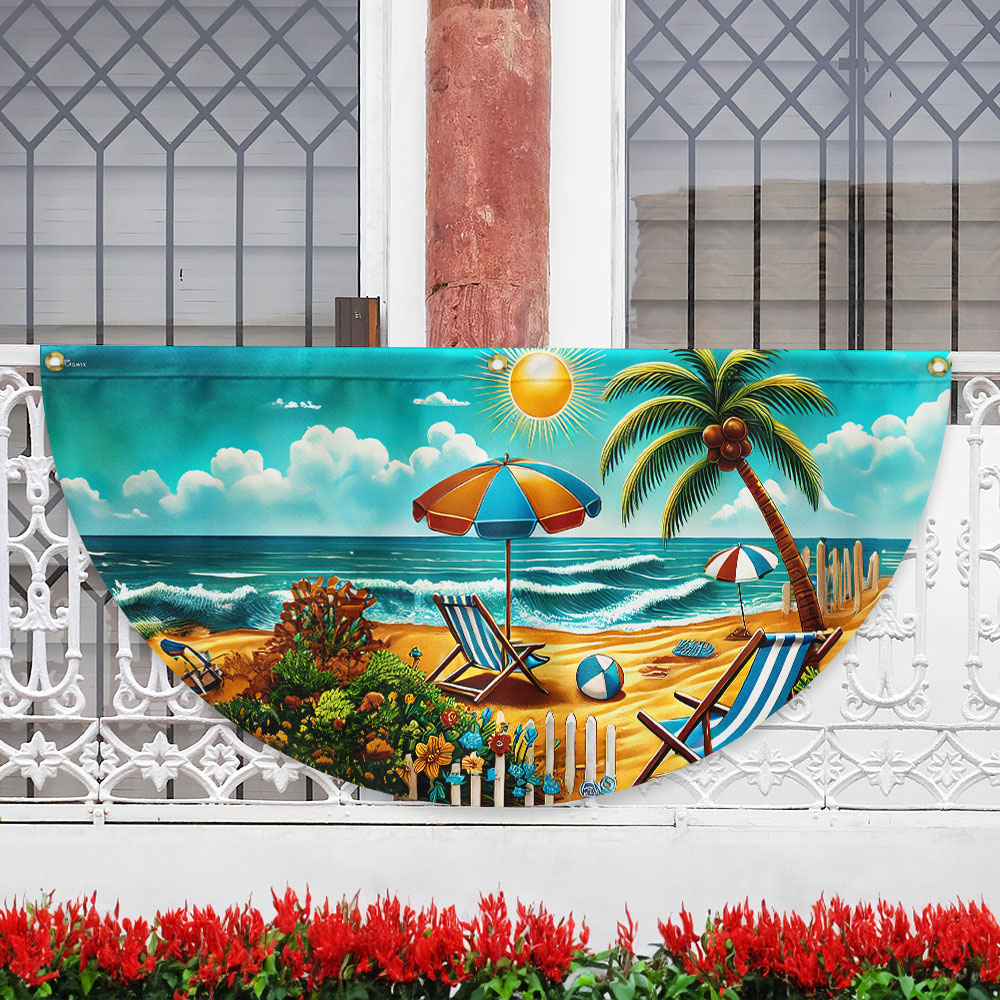 Beach Summer Life Non-Pleated Fan Flag
