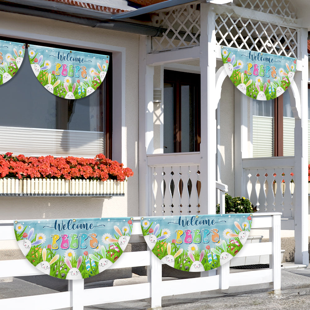 Easter Welcome Peeps Bunny Spring Time Non-Pleated Fan Flag