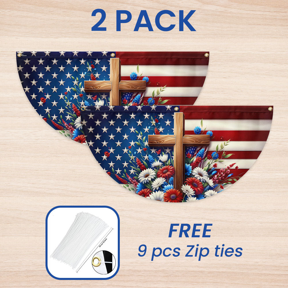 Flagwix American Flag - Independence Day Cross Floral Patriotic American Flag Non-Pleated Fan Flag