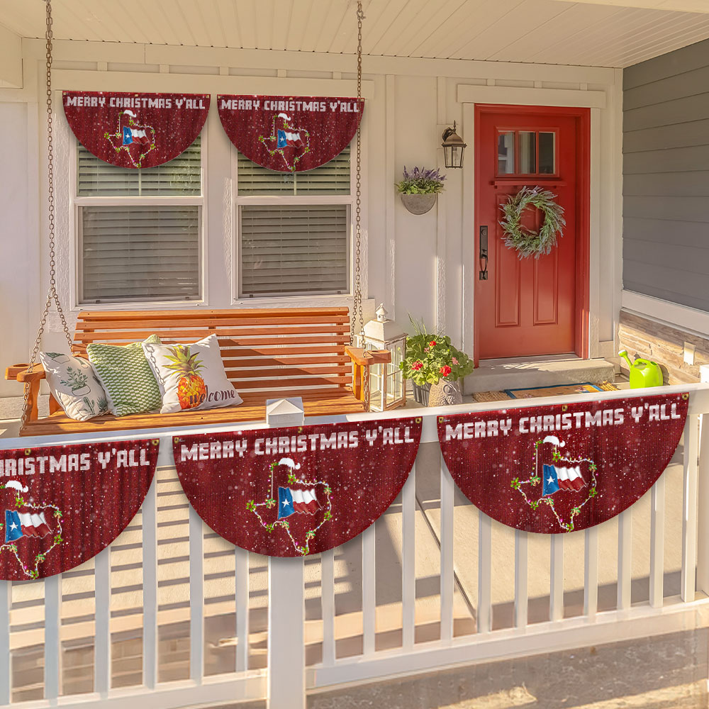 Texas Christmas Fan Flag - Holiday Decoration, Non-Pleated Design - 3-Day Shipping