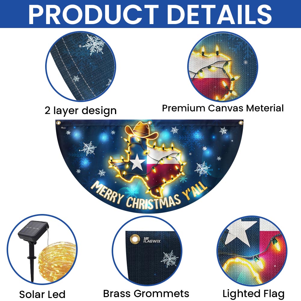 Texas Merry Christmas Y'all Solar LED Fan Flag