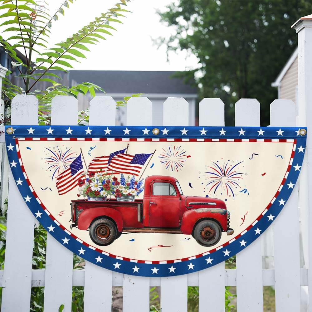 American Flag - Patriotic Red Truck 4th Of july Independence Day Non-Pleated Fan Flag