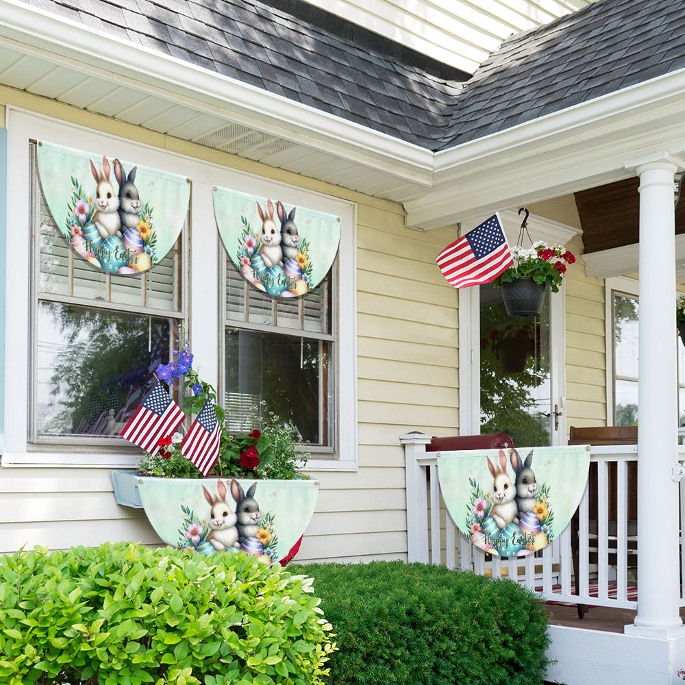 Happy Easter Bunnies Eggs Non-Pleated Fan Flag