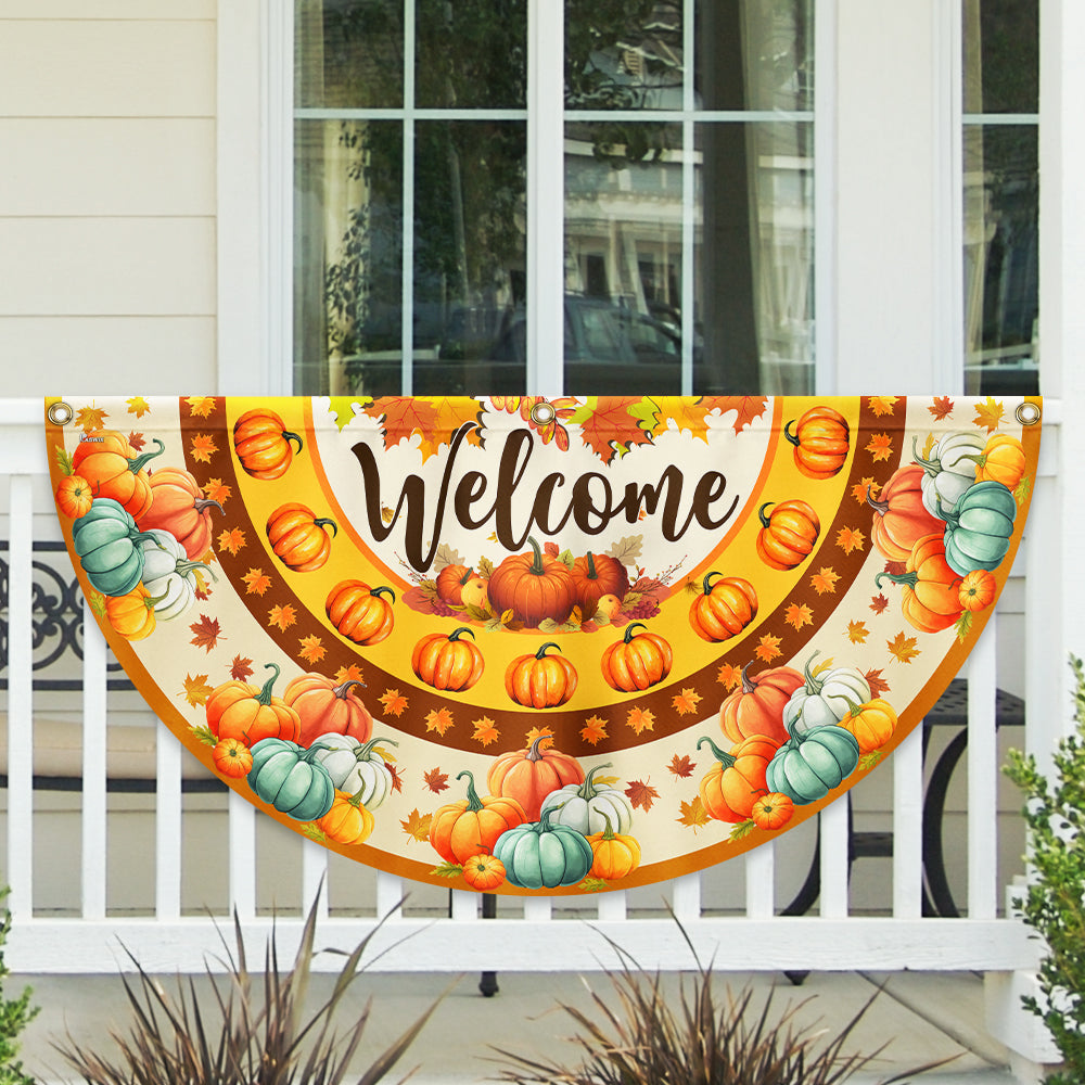 Welcome Fall Flag Pumpkin Thanksgiving Non-Pleated Fan Flag